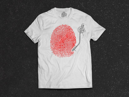 Tricou Alb Dj Shadow Fingerprint Turntable - PUFF PRINT