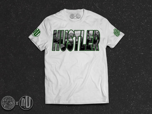 Tricou Alb “HUSTLER” - by THC x NU’ - CUSTOMIZABLE BACK PRINT